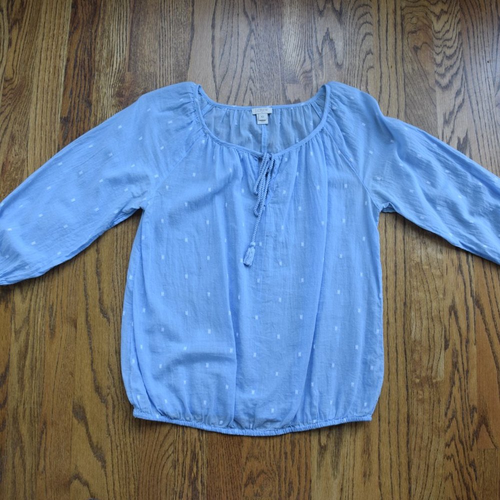 J Crew Blue Chambray Dot Peasant Top